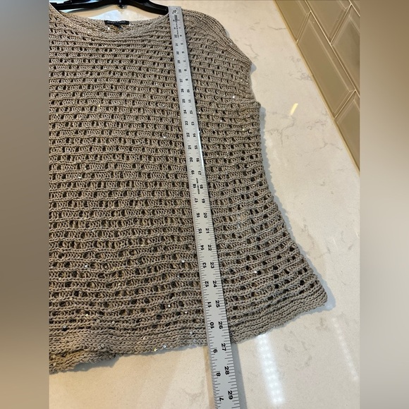 EILEEN FISHER Natural Oatmeal Beige Crochet Cap-Sleeve Sequin Sweater size med. - Picture 8 of 13